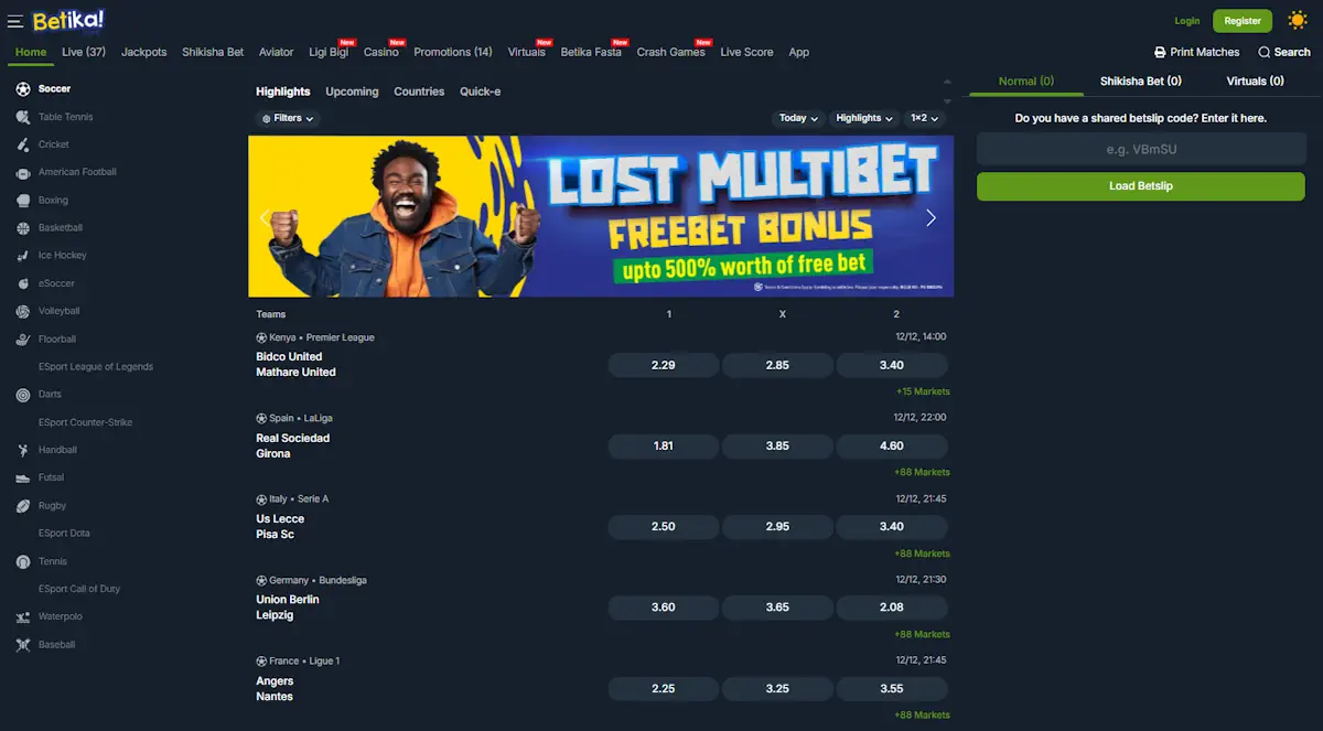 Betika Sportsbook and Casino Screenshot